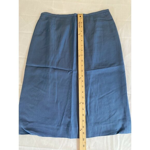 VTG Y2K Dana Buchman Skirt Suit 8 Blue Silk Wool Blend Open Front Jacket Classic - Picture 5 of 12